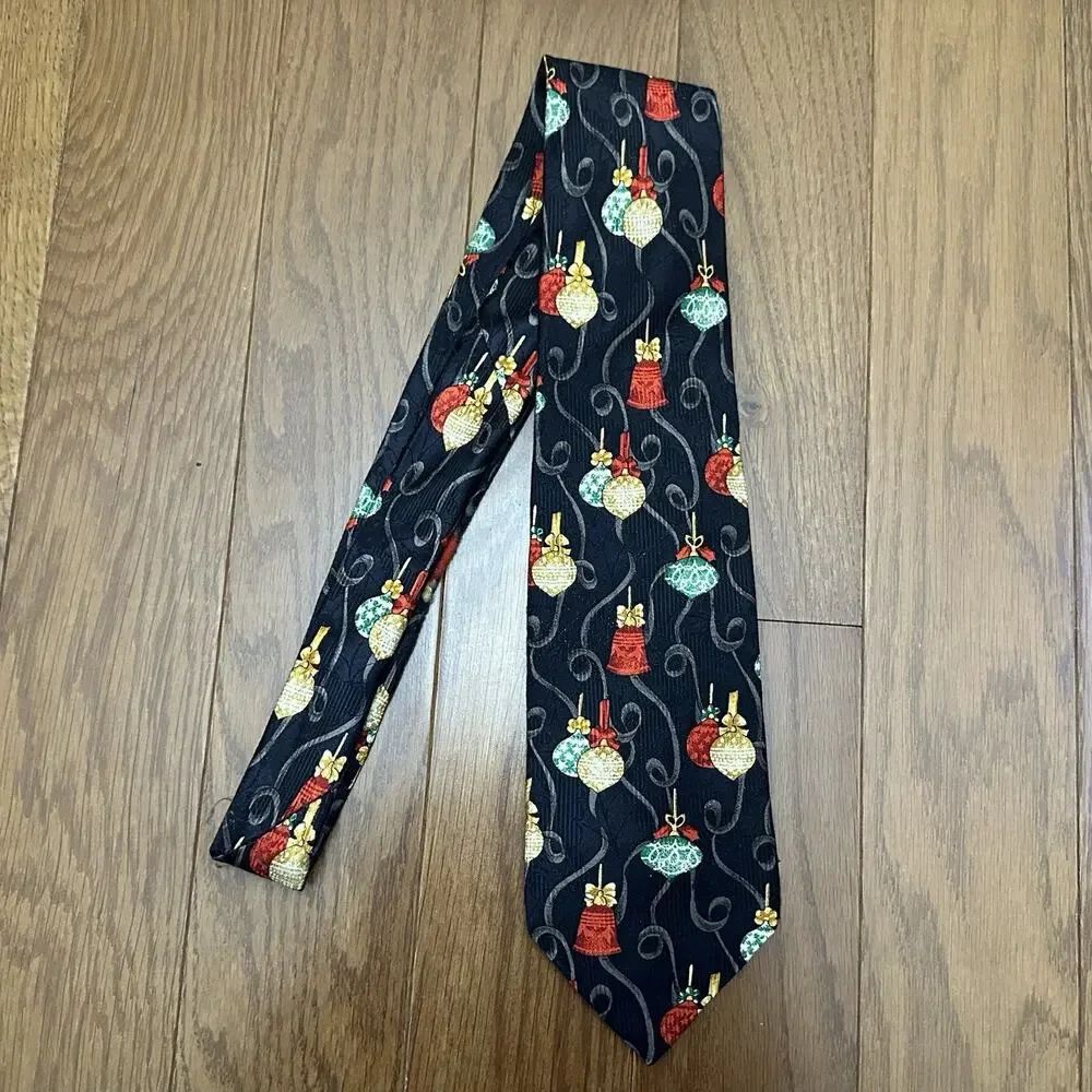 Men's Robert Talbott Christmas‎ Ornaments And Bells Silk Tie Black